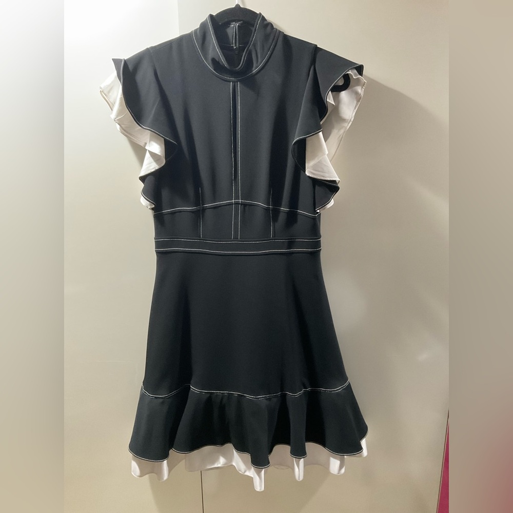 Cinq A Sept Elegant Black and White Ruffle Dress